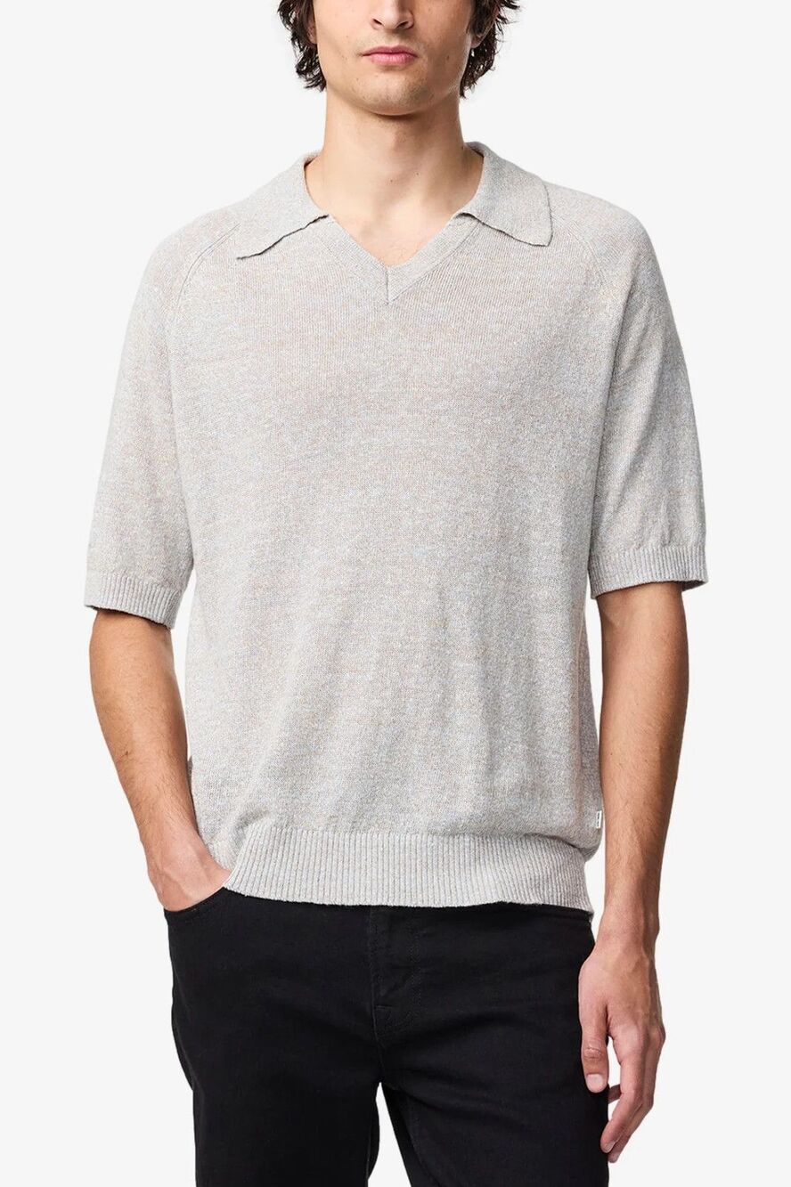 NN07 Polo Shirt Mens Medium Grey Blue Pullover V-Neck Knit 100% Linen CALE $245
